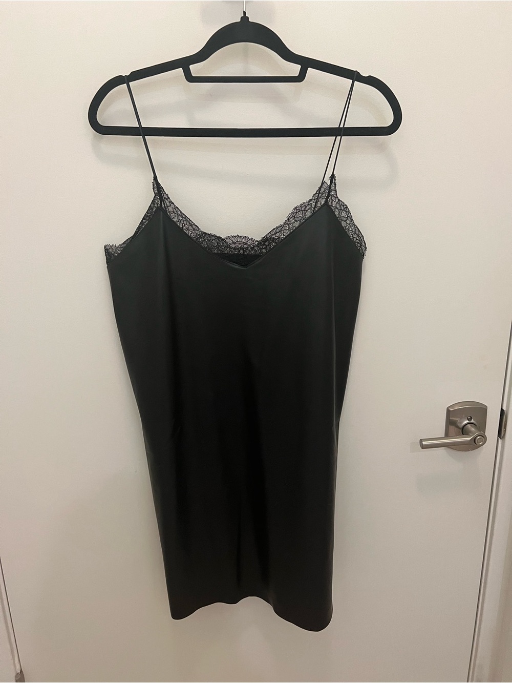 FAUX-LEATHER - LACE TRIM SLIP DRESS - Picture 3 of 5
